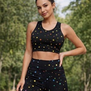POP Fit Black Athletic Shorts and Bra with Colorful Stars